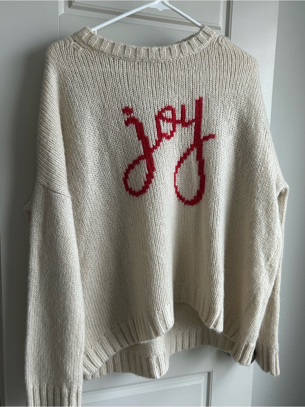 Wooden Ships Ivory Crewneck Sweater with Red 'joy' Script size m/l wool blend